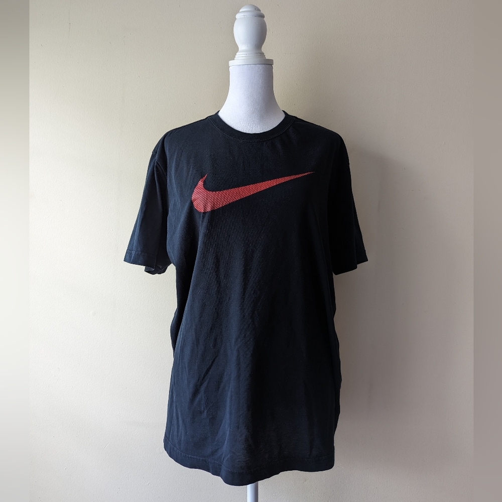 Nike Black Red Swoosh Dri Fit Tee Large